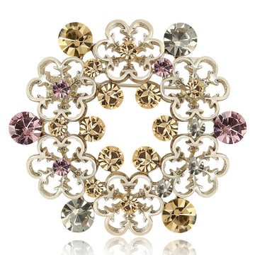 Circular Crystal Wreath Brooch with Pastel Accent Stones