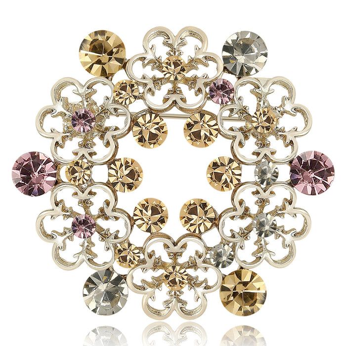 Circular Crystal Wreath Brooch with Pastel Accent Stones