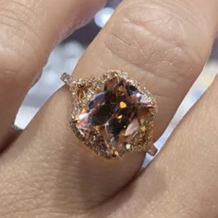 Rose Gold Champagne Cushion Halo Ring Pave Band Sizes 6-10