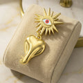 Gold Tone Sun Eye Brooch With Red Eye And Heart Drop view 4