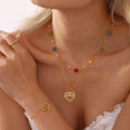 Gold MAMMA Heart Zircon Necklace Multicolor Natural Stone Chain view 3