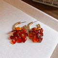Gold Tone Hoop Earrings with Resin Flower Clusters, Three Colors view 6