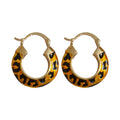 Gold Tone Leopard Print Round Huggie Hoop Earrings view 5