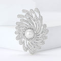 Swirling Crystal Feather Brooch in Gold or Silver With Pearl view 3