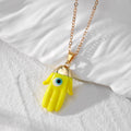 Gold Tone Colorful Hamsa Evil Eye Pendant Necklaces in Six Colors view 4