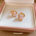 Pink Star and Pearl Gold Tone Huggie Hoop Earrings view 4