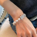 Silver Pearl Bracelet Crystal Flower Cluster Bar Accent view 1