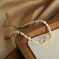 Freshwater Pearl Bracelet Gold Infinity Charm Czech Diamond Accents view 2