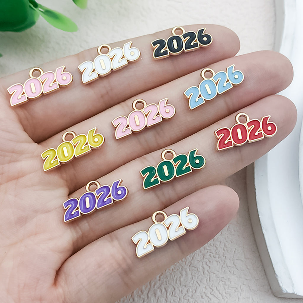 Enamel Zinc Alloy 2026 2025 Number Year Charm Pendant for DIY Bracelet Necklace Keychain
