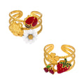 Daisy Ladybug and Strawberry Cherry Open Rings in Two Tones view 5