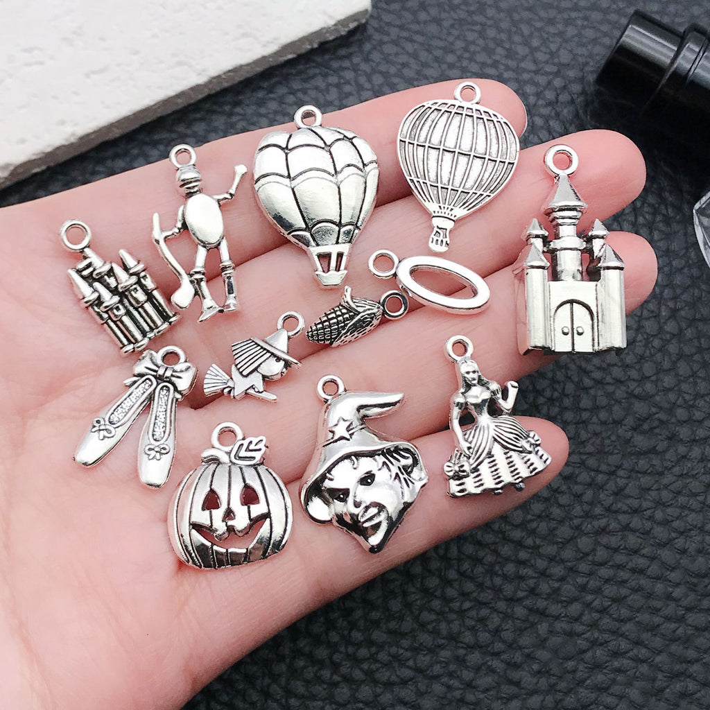 Antique Silver Iron Halloween Pumpkin Castle Charm Pendant for Bracelets and Necklaces