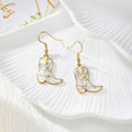 Gold Tone Cowboy Boot Pressed Flower Drop Earrings in Six Designs view 2