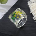 Clear Pressed Flower Geometric Resin Band Rings in Three Colors view 3