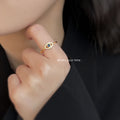 Gold-Tone Blue Center Crystal Eye Open Adjustable Ring view 2