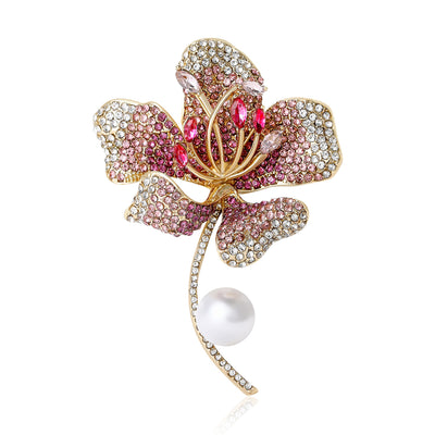 Pearl Drop Rhinestone Flower Brooch isolated front view