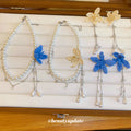 White Pearl Beaded Orchid Flower Necklace Drop Earrings view 4