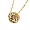 Openwork Rose Flower Pendant Shell Inlay Necklace Tones view 5