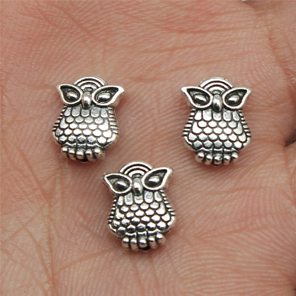 8x10mm 0.7g Antique Silver Zinc Alloy Owl Loose Metal Cat Beads with Small Hole for Bracelet Making
