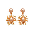 Sunburst Pearl Crystal Stud Earrings with Distinctive Textured Details view 5