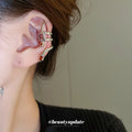 Silver Tone Red Eye Snake Ear Cuff With Decorative Metal Accents view 2
