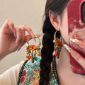 Colorful Beaded Floral Hoop Earrings in Two Palettes view 4