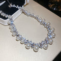 Silver Rhinestone Rhombus Pearl Collar Necklace and Drops view 6