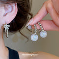 Silver Beaded Hoop and Pearl Drop Earrings Fashion Jewelry view 2