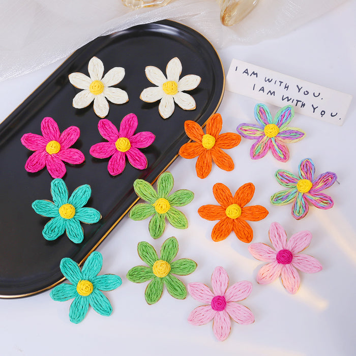Embroidered Five Petal Flower Stud Earrings in Seven Colors