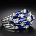 Wide Baguette And Round Stone Cluster Ring In Blue Or Clear view 3