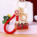Jeweled Leopard Print Handbag Keychains in Red Blue and Purple view 1