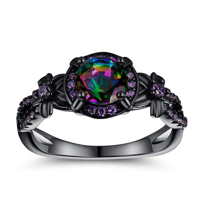 Black Metal Multicolor Center Flower Accent Finger Ring