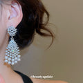 Crystal Chandelier Stud Earrings With Pearl Tassels view 4