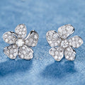 White Gold Five Petal Pave Clear Stone Flower Stud Earrings view 6