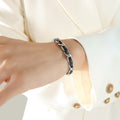 Black Leather Gold Chain Link Bracelet Necklace Mixed Metal Set view 9