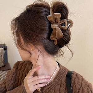 Brown Velvet Oversized Bow Hair Claw With Unlisted Black Version