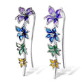 Silver Tone Cascading Enamel Flower Ear Climber Earrings view 5