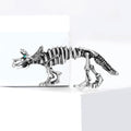 Antique Gold Silver Dinosaur Skeleton Brooch Green Eye Pin view 2