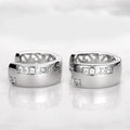 Silver U-Shape Wide Huggie Hoop Earrings Clear CZ Accents view 4