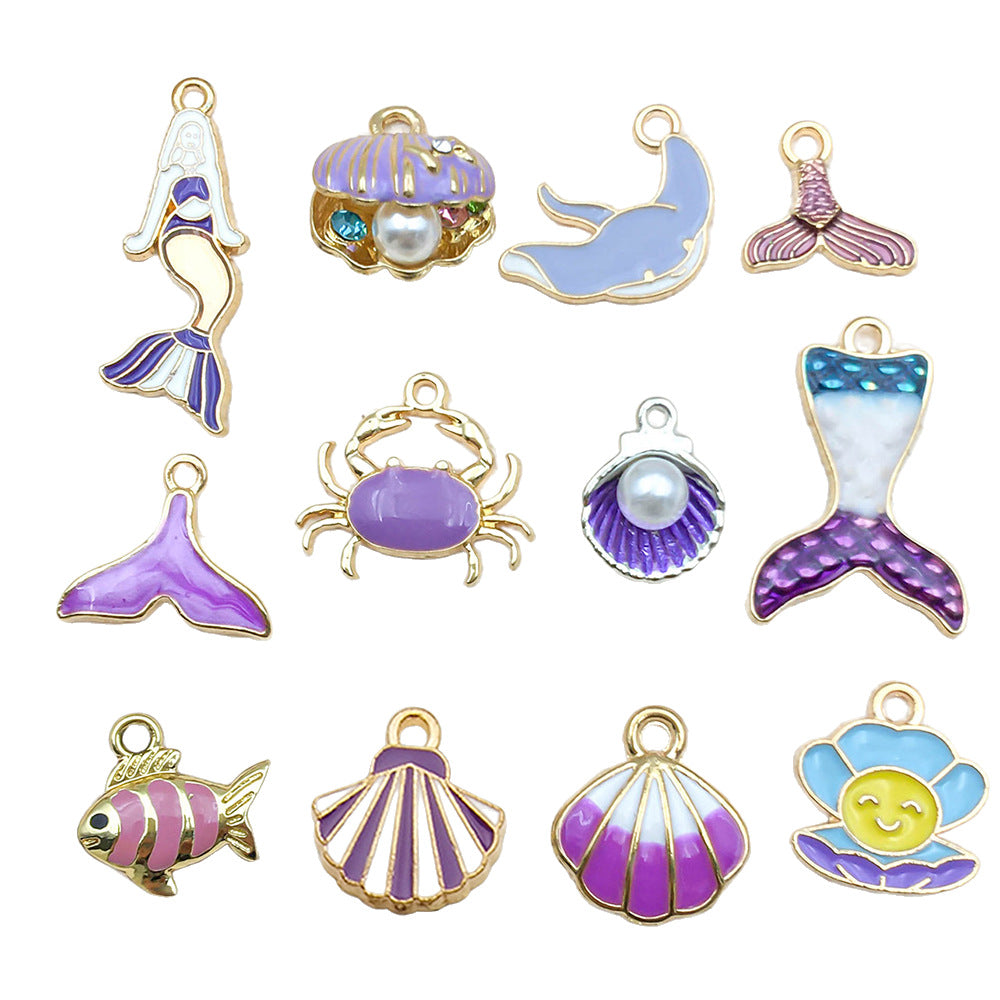 Purple Enamel Zinc Alloy Shell Conch Starfish Ocean Scallop Shell Charm Pendants for DIY Jewelry Making