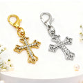 Rhinestone Ornate Cross Lobster Clasp Charm Silver Gold view 3
