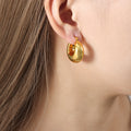 Polished Chunky Puffy Crescent Hoop Earrings Metal view 3