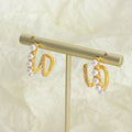 J Shape Pearl Rhinestone Dual Curve Earrings Gold Steel view 2