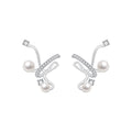 Pearl and Crystal Branch Ear Cuffs in Silver Tone Fashion Jewelry view 5