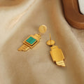 Gold Geometric Drop Earrings Watch Face Shell Crystal Stripe view 2