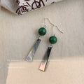 Silver Green Agate Mother of Pearl Bar Drop Earrings view 4