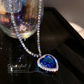 Blue Heart Crystal Pendant Silver Rhinestone Chain Necklace view 2