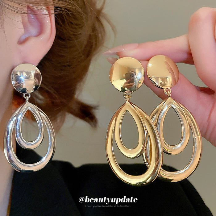 Layered Open Teardrop Earrings in Gold and Silver Tone