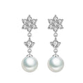 Silver Tone Snowflake White Pearl Look Drop Earrings view 2