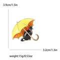 Enamel Cat Under Umbrella Brooch With Gold Tone Curved Handle view 8