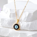 Gold Tone Small Round Evil Eye Pendant Necklaces in Seven Colors view 3